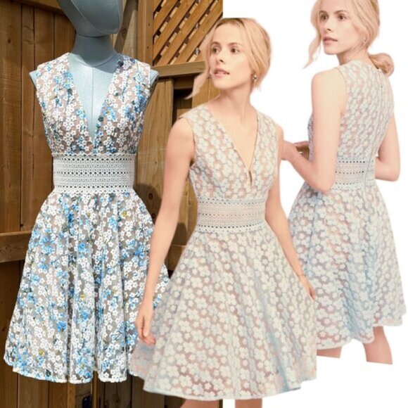 🆕 BRONX & BANCO 🧿 NWOT Amsonia Blue White Floral Embroidered Dress Sz AU8 US4 - Picture 1 of 15